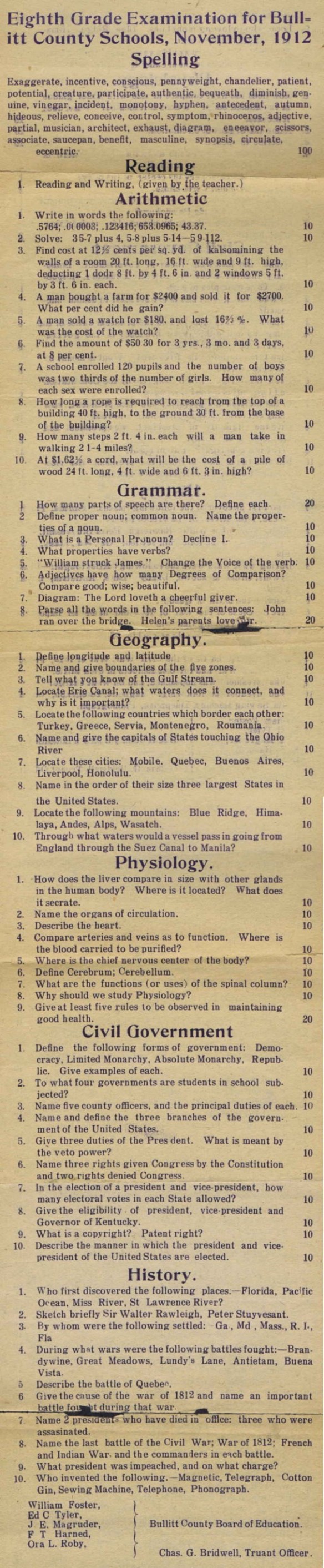 test for the eighth grade in 1912